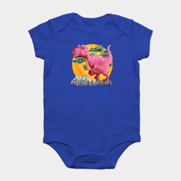 Pink Watercolor Dinosaur Baby Bodysuit by The Lucid Frog